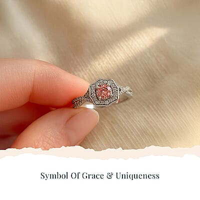 Luxuriant Lab Grown Pink Diamond (IR) (VS) and Lab Grown Diamond 0.50 ctw Art Deco Ring in Rhodium Over Sterling Silver (Size 10.0)