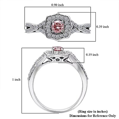 Luxuriant Lab Grown Pink Diamond (IR) (VS) and Lab Grown Diamond 0.50 ctw Art Deco Ring in Rhodium Over Sterling Silver (Size 10.0)