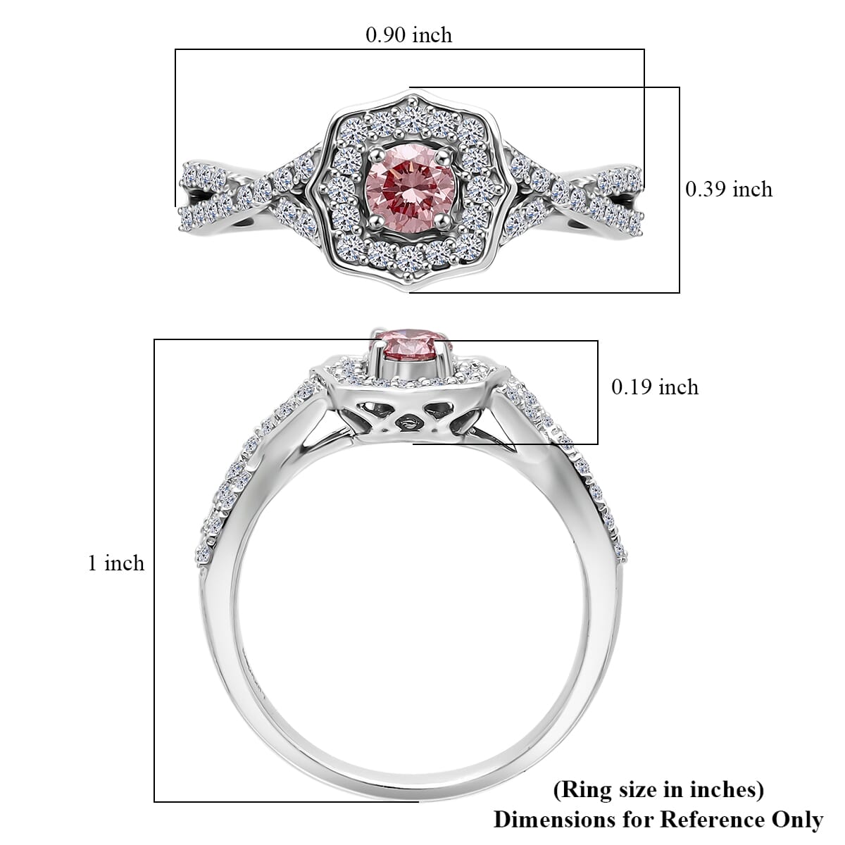 Luxuriant Lab Grown Pink and White Diamond VS 0.50 ctw Art Deco Ring in Rhodium Over Sterling Silver (Size 7.0) image number 4
