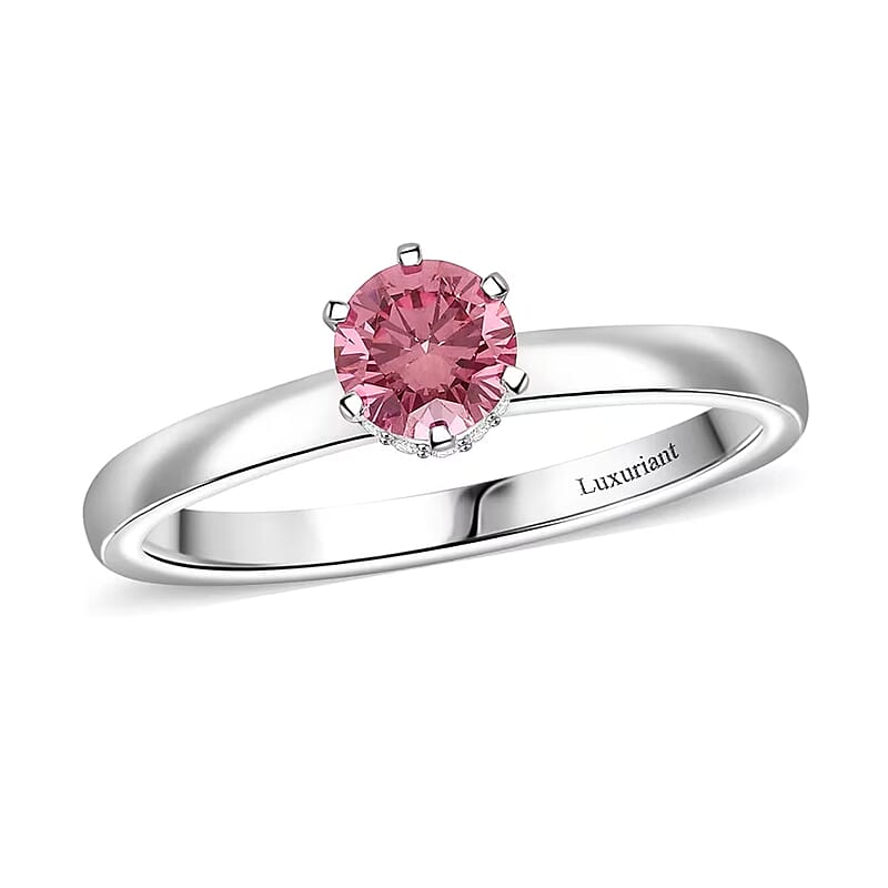 Luxuriant Lab Grown Pink Diamond (IR) (VS) and Lab Grown Diamond 0.55 ctw Blush Crown Ring in Rhodium Over Sterling Silver (Size 10.0)