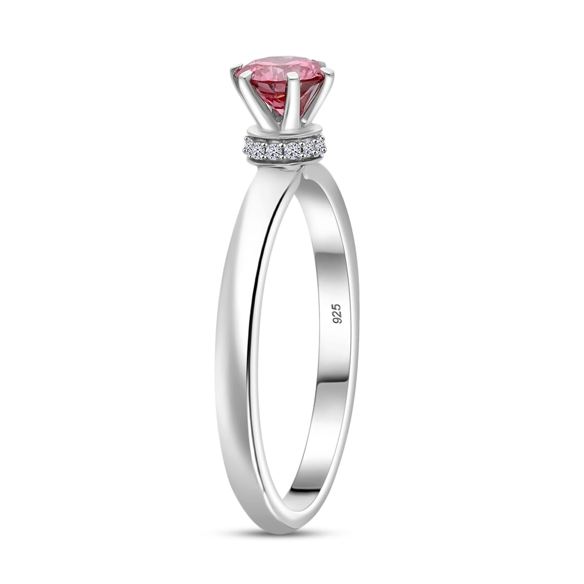 Luxuriant Lab Grown Pink Diamond (IR) (VS) and Lab Grown Diamond 0.55 ctw Blush Crown Ring in Rhodium Over Sterling Silver (Size 5.0)  image number 2