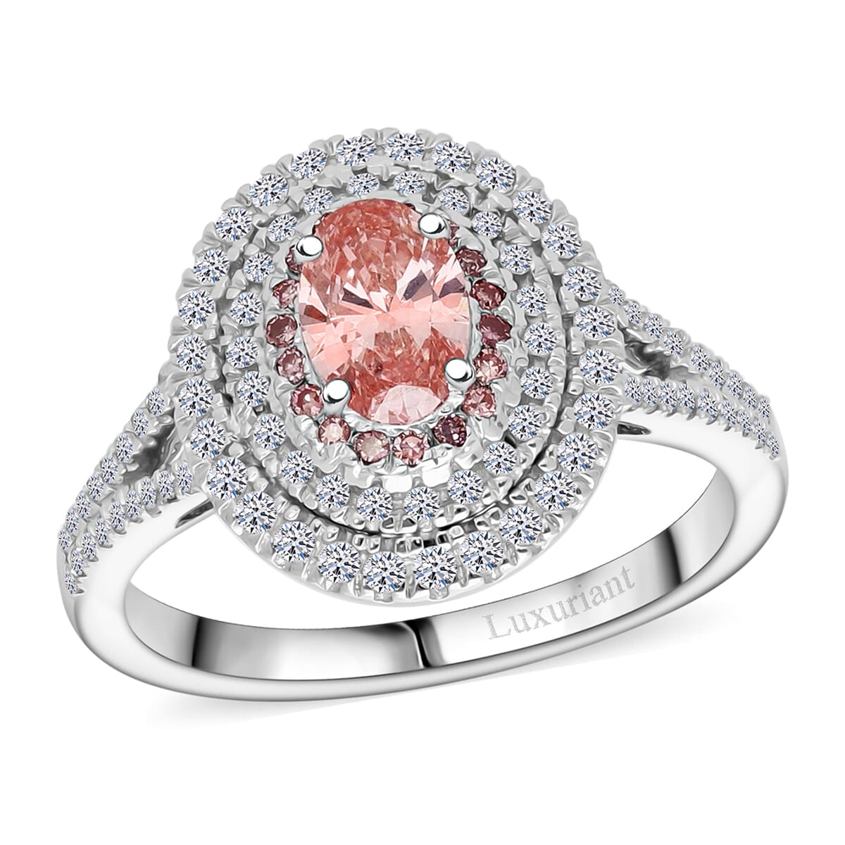 Luxuriant Lab Grown Pink Diamond VS and Lab Grown Diamond 1.00 ctw Ring in Rhodium Over Sterling Silver (Size 6.0) image number 0