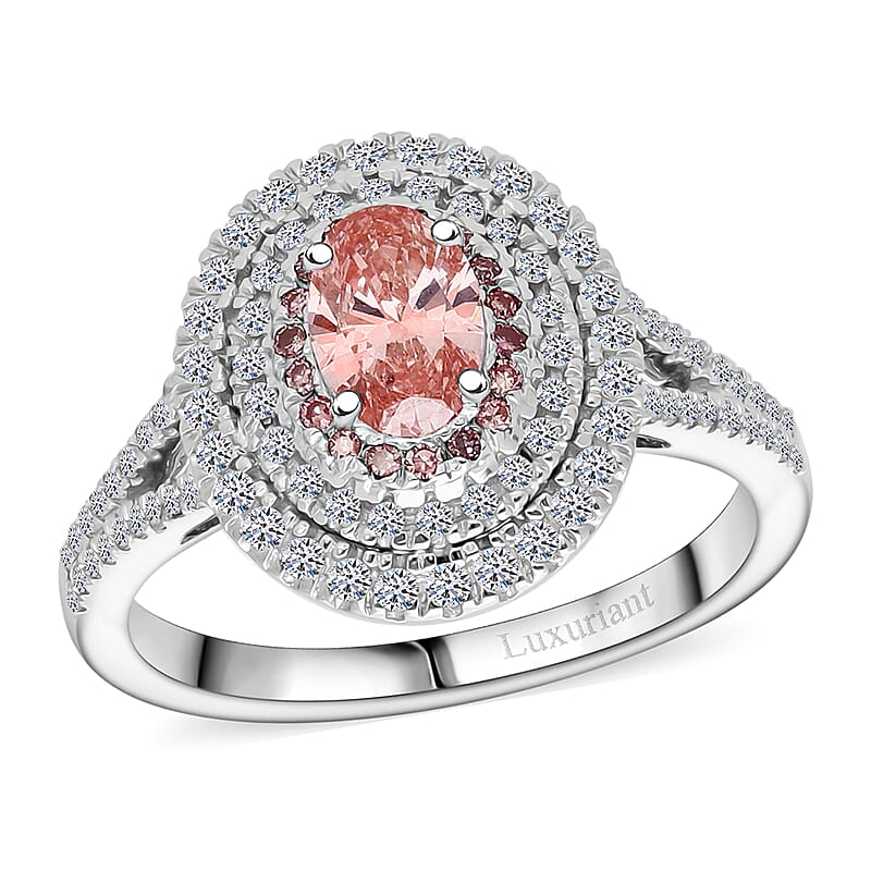 Luxuriant Lab Grown Pink Diamond (IR) (VS) and Lab Grown Diamond 1.00 ctw Rose Radiance Ring in Rhodium Over Sterling Silver (Size 6.0)