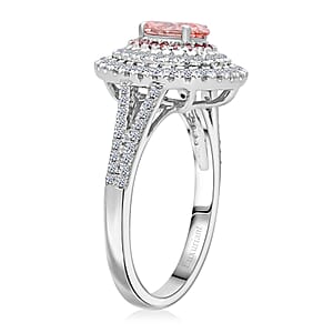 Luxuriant Lab Grown Pink Diamond (IR) (VS) and Lab Grown Diamond 1.00 ctw Rose Radiance Ring in Rhodium Over Sterling Silver (Size 6.0)