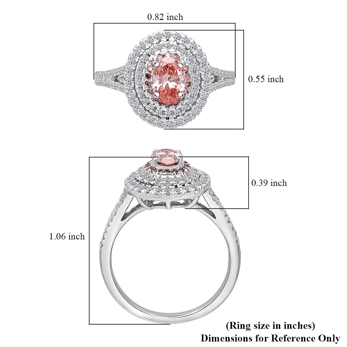 Luxuriant Lab Grown Pink Diamond (IR) (VS) and Lab Grown Diamond 1.00 ctw Rose Radiance Ring in Rhodium Over Sterling Silver (Size 6.0)