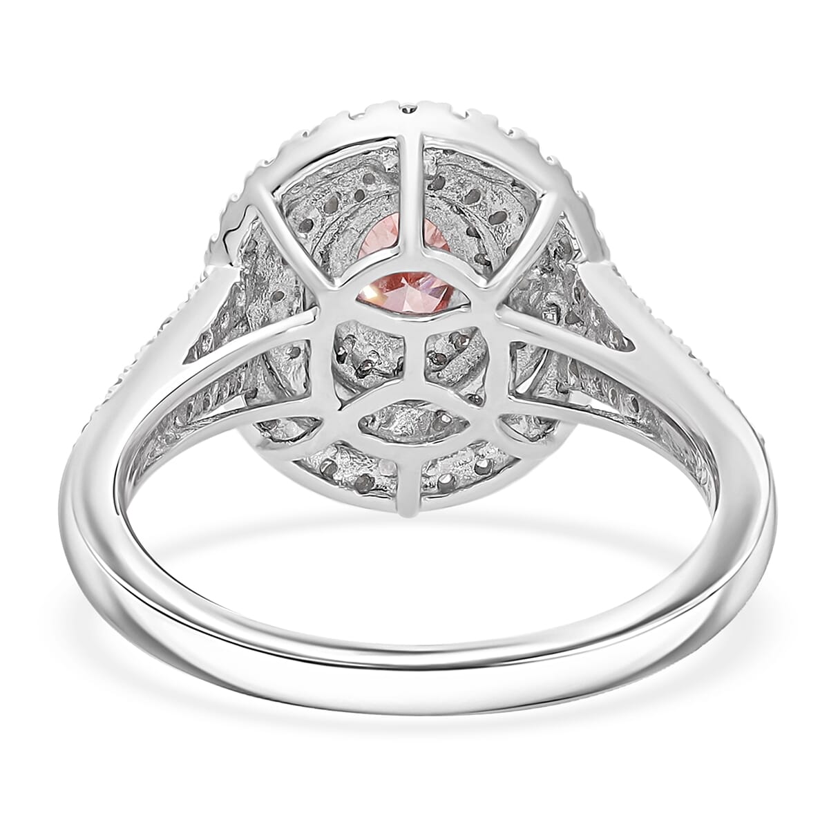 Luxuriant Lab Grown Pink and White Diamond VS 1.00 ctw Rose Radiance Ring in Rhodium Over Sterling Silver (Size 7.0) image number 3