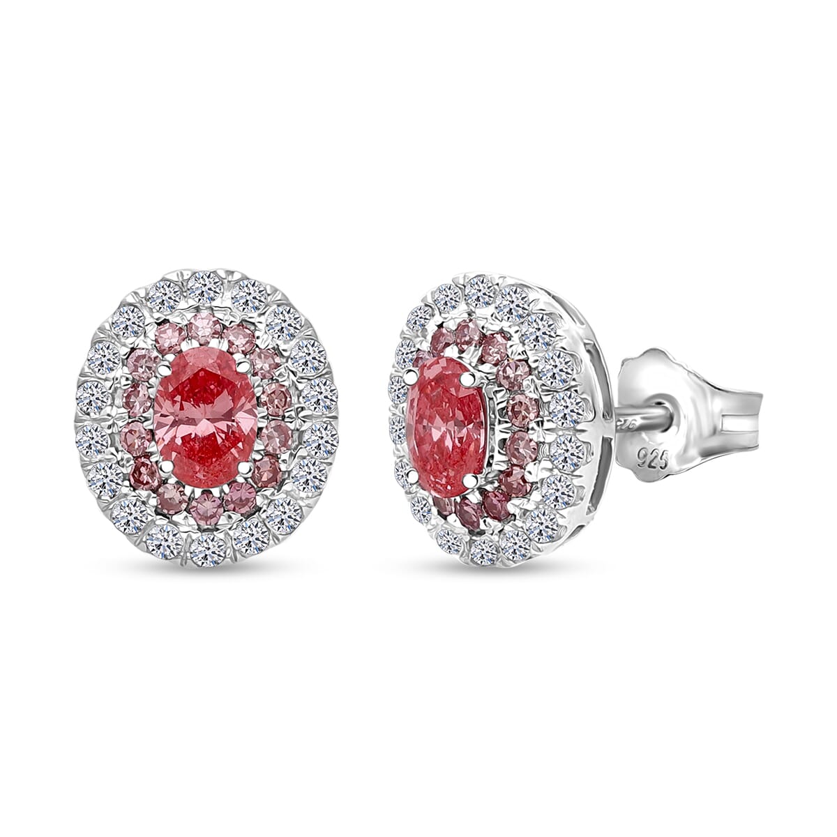 Luxuriant Lab Grown Pink and White Diamond VS 1.00 ctw Rose Radiance Earrings in Rhodium Over Sterling Silver image number 0