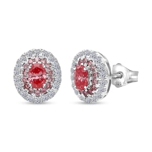 Luxuriant Lab Grown Pink and White Diamond VS 1.00 ctw Rose Radiance Earrings in Rhodium Over Sterling Silver