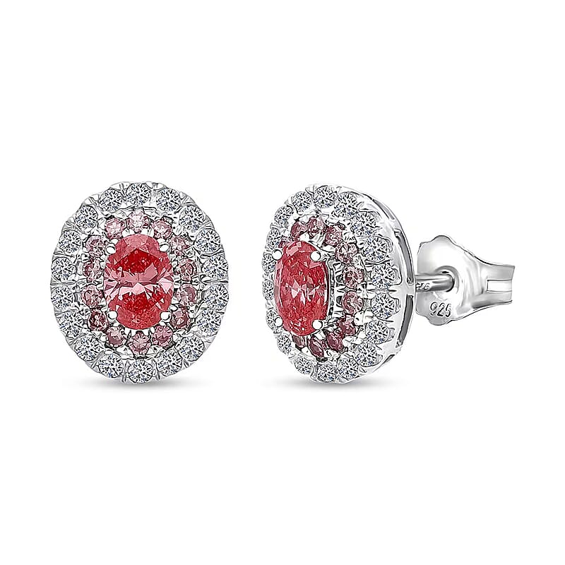 Luxuriant Lab Grown Pink Diamond (IR) (VS) and Lab Grown Diamond 1.00 ctw Rose Radiance Earrings in Rhodium Over Sterling Silver