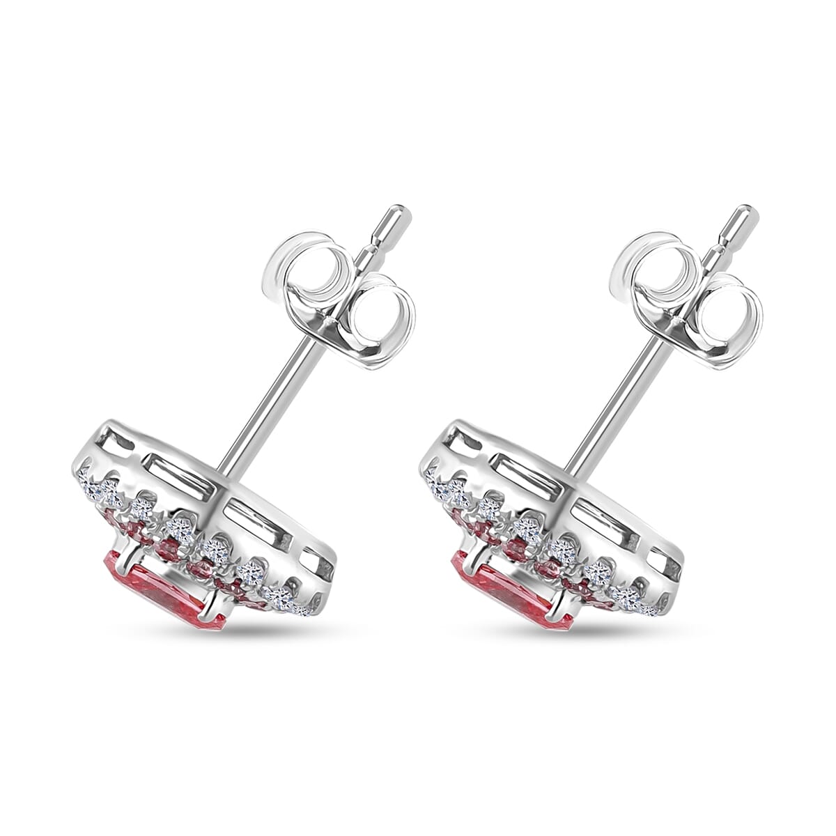 Luxuriant Lab Grown Pink and White Diamond VS 1.00 ctw Rose Radiance Earrings in Rhodium Over Sterling Silver image number 2