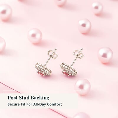 Luxuriant Lab Grown Pink Diamond (IR) (VS) and Lab Grown Diamond 1.00 ctw Rose Radiance Earrings in Rhodium Over Sterling Silver