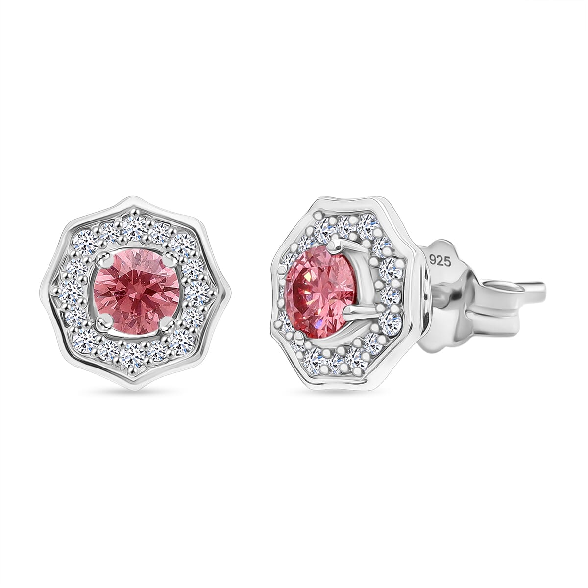 Luxuriant Lab Grown Pink and White Diamond VS 0.70 ctw Art Deco Earrings in Rhodium Over Sterling Silver image number 0