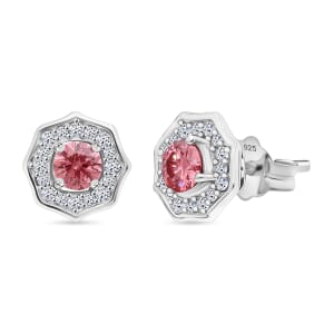 Luxuriant Lab Grown Pink and White Diamond VS 0.70 ctw Art Deco Earrings in Rhodium Over Sterling Silver