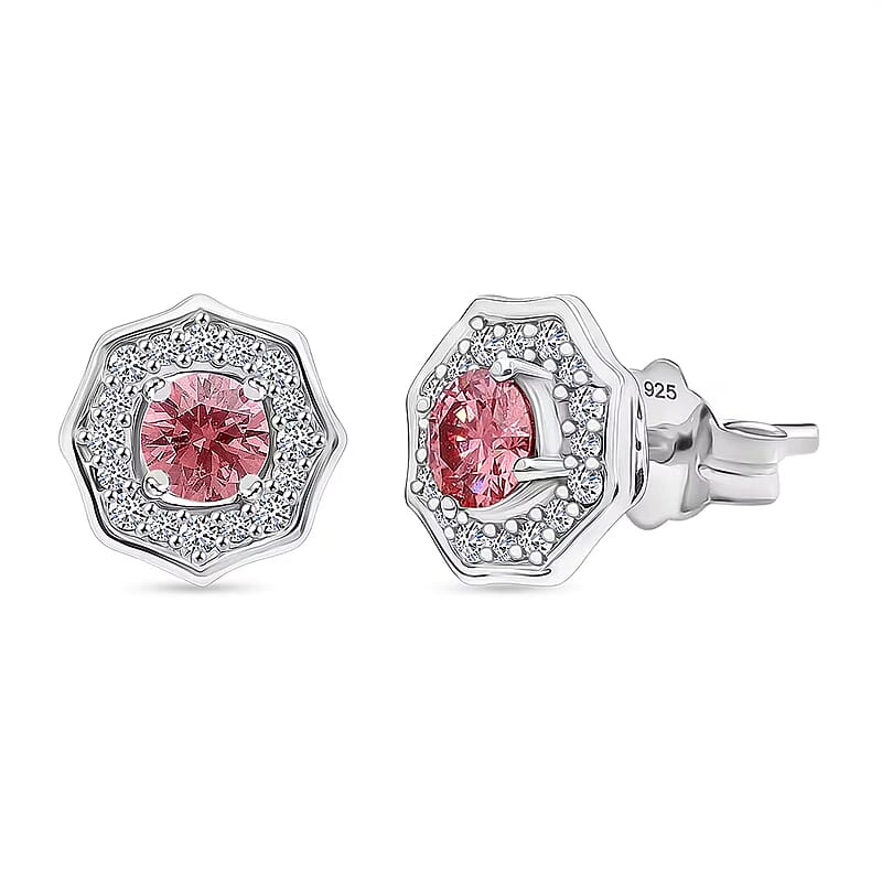 Luxuriant Lab Grown Pink Diamond (IR) (VS) and Lab Grown Diamond 0.70 ctw Art Deco Earrings in Rhodium Over Sterling Silver