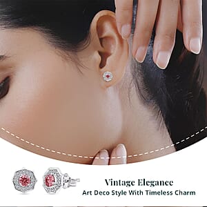 Luxuriant Lab Grown Pink Diamond (IR) (VS) and Lab Grown Diamond 0.70 ctw Art Deco Earrings in Rhodium Over Sterling Silver