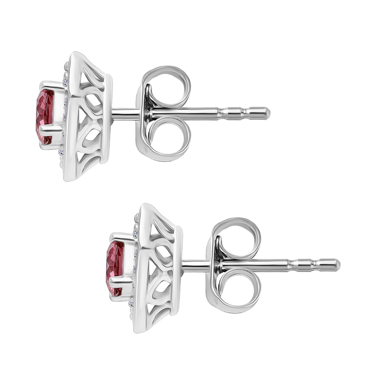 Luxuriant Lab Grown Pink and White Diamond VS 0.70 ctw Art Deco Earrings in Rhodium Over Sterling Silver image number 2