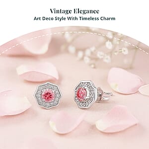 Luxuriant Lab Grown Pink Diamond (IR) (VS) and Lab Grown Diamond 0.70 ctw Art Deco Earrings in Rhodium Over Sterling Silver
