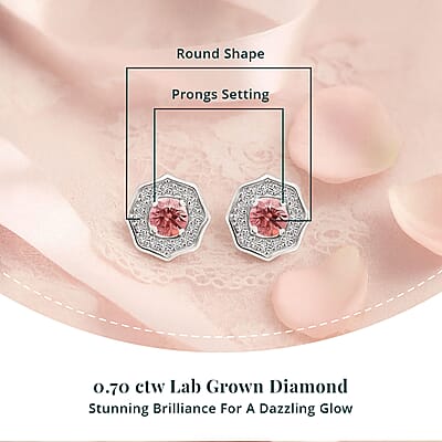Luxuriant Lab Grown Pink Diamond (IR) (VS) and Lab Grown Diamond 0.70 ctw Art Deco Earrings in Rhodium Over Sterling Silver