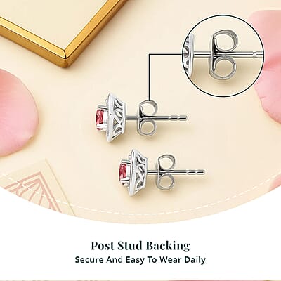Luxuriant Lab Grown Pink Diamond (IR) (VS) and Lab Grown Diamond 0.70 ctw Art Deco Earrings in Rhodium Over Sterling Silver