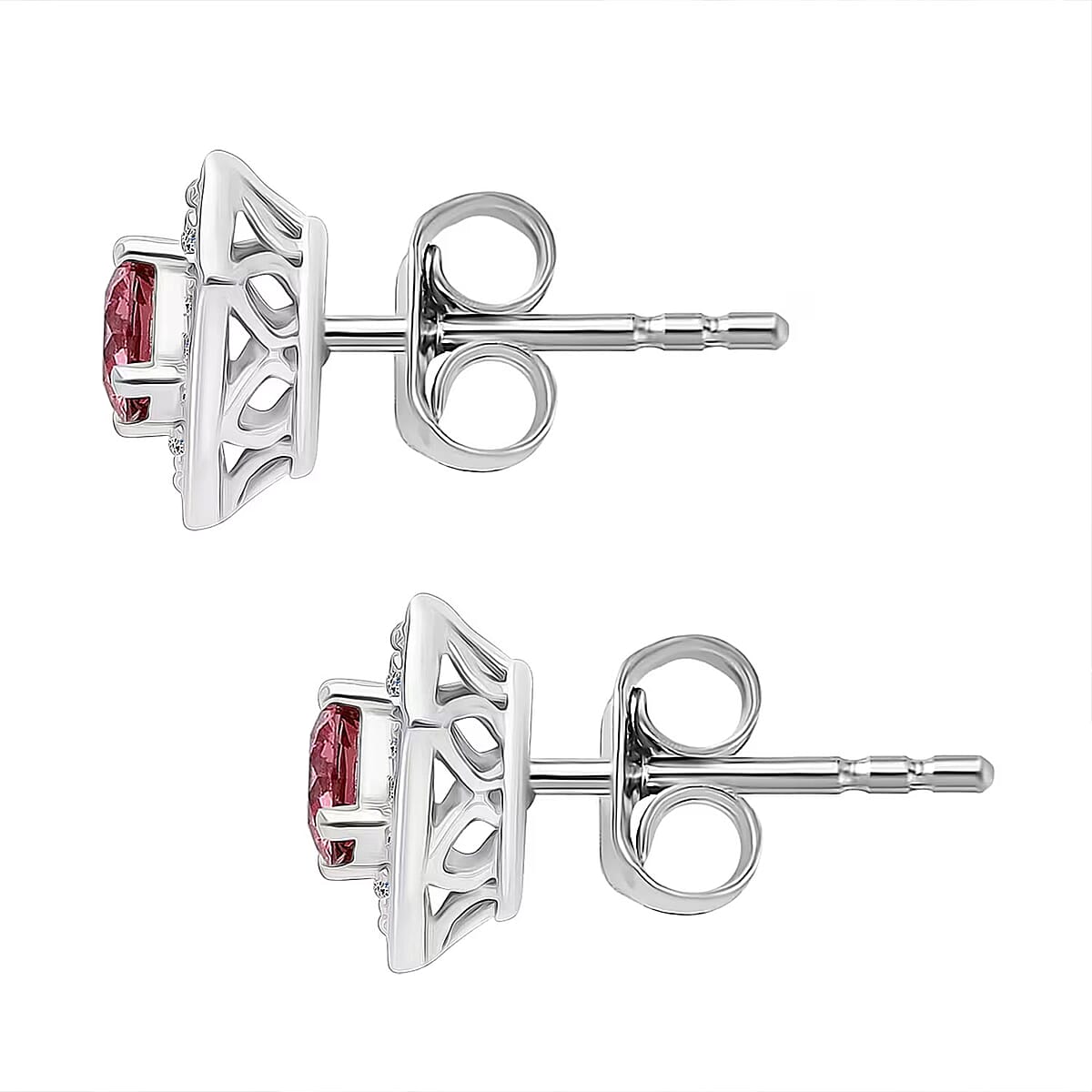 Luxuriant Lab Grown Pink Diamond (IR) (VS) and Lab Grown Diamond 0.70 ctw Art Deco Earrings in Rhodium Over Sterling Silver image number 7