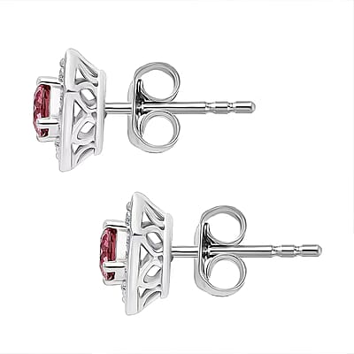 Luxuriant Lab Grown Pink Diamond (IR) (VS) and Lab Grown Diamond 0.70 ctw Art Deco Earrings in Rhodium Over Sterling Silver