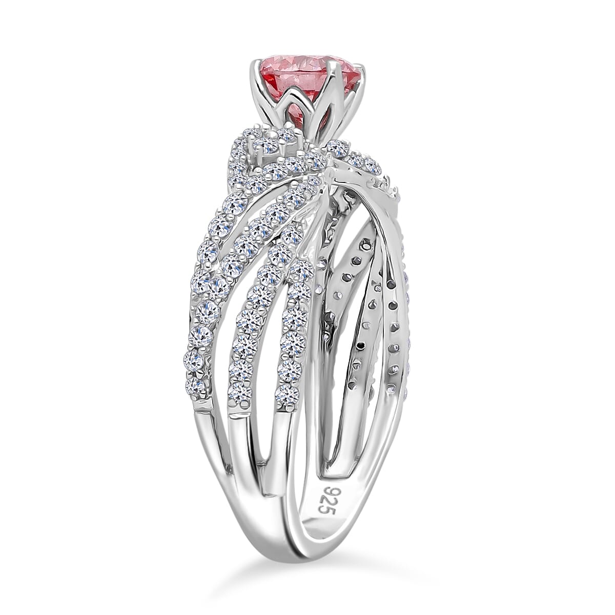 Luxuriant Lab Grown Pink and White Diamond (VS) Ring in Rhodium Over Sterling Silver (Size 6.0) 1.00 ctw image number 2