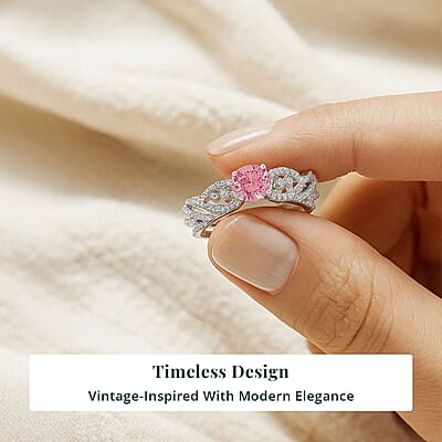 Luxuriant Lab Grown Pink and White Diamond VS 1.00 ctw Wave Ring in Rhodium Over Sterling Silver (Size 6.0) 