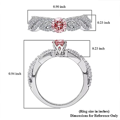 Luxuriant Lab Grown Pink and White Diamond VS 1.00 ctw Wave Ring in Rhodium Over Sterling Silver (Size 6.0) 