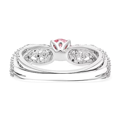 Luxuriant Lab Grown Pink and White Diamond VS 1.00 ctw Wave Ring in Rhodium Over Sterling Silver (Size 6.0) 