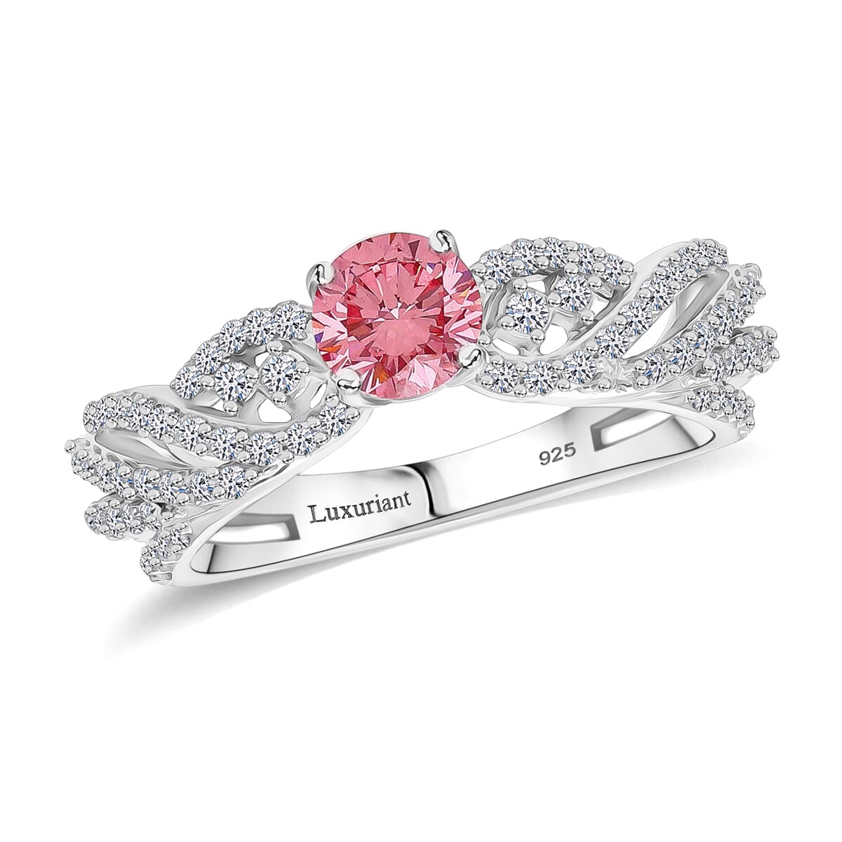 Luxuriant Lab Grown Pink and White Diamond VS 1.00 ctw Wave Ring in Rhodium Over Sterling Silver (Size 7.0)  image number 0