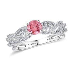 Luxuriant Lab Grown Pink and White Diamond VS 1.00 ctw Wave Ring in Rhodium Over Sterling Silver (Size 7.0) 