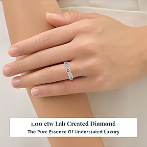 Luxuriant Lab Grown Pink Diamond (IR) (VS) and Lab Grown Diamond 1.00 ctw Wave Ring in Rhodium Over Sterling Silver (Size 7.0) 