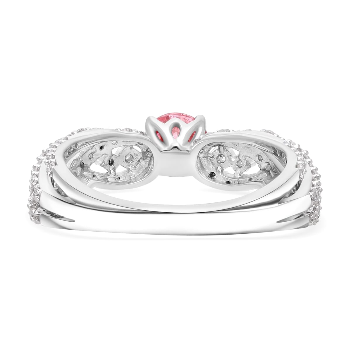 Luxuriant Lab Grown Pink and White Diamond VS 1.00 ctw Wave Ring in Rhodium Over Sterling Silver (Size 7.0)  image number 3