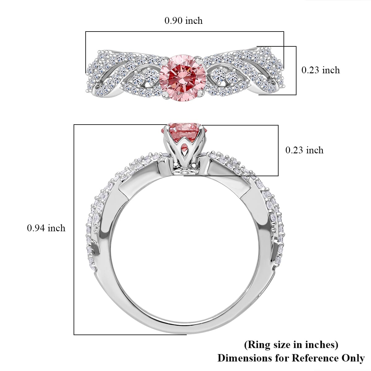 Luxuriant Lab Grown Pink and White Diamond VS 1.00 ctw Wave Ring in Rhodium Over Sterling Silver (Size 7.0)  image number 4