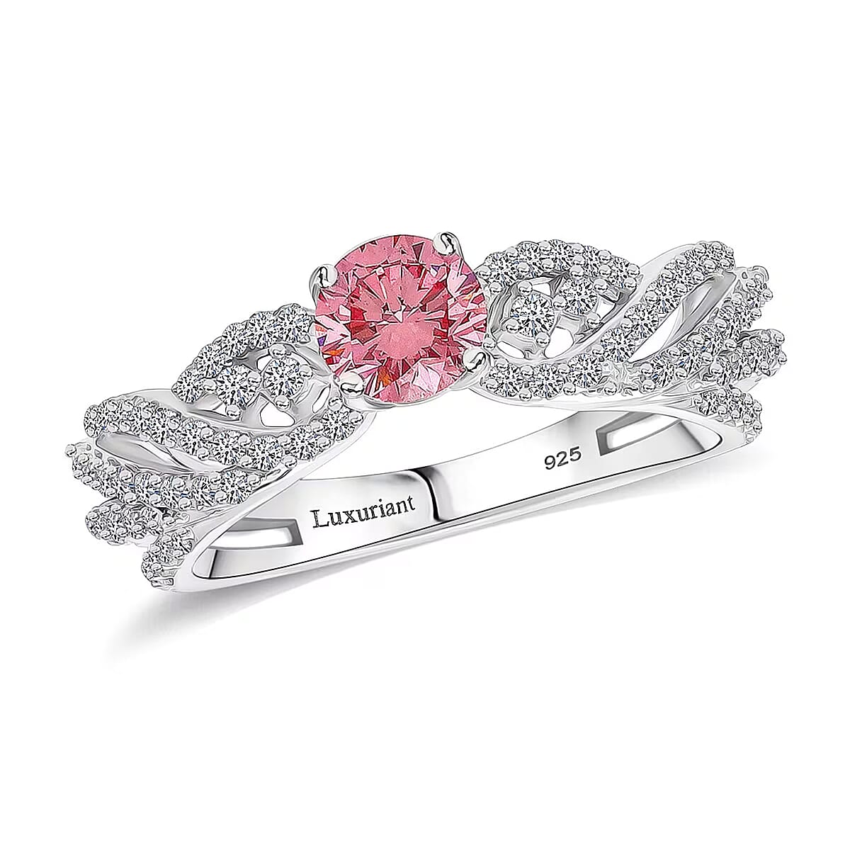 Luxuriant Lab Grown Pink Diamond (IR) (VS) and Lab Grown Diamond 1.00 ctw Wave Ring in Rhodium Over Sterling Silver (Size 8.0)  image number 0