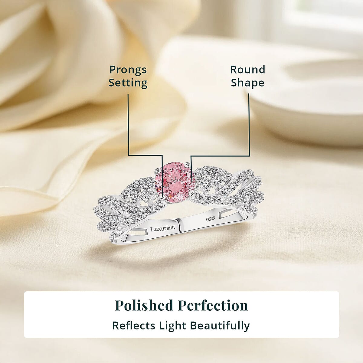 Luxuriant Lab Grown Pink and White Diamond VS 1.00 ctw Wave Ring in Rhodium Over Sterling Silver (Size 9.0)  image number 4