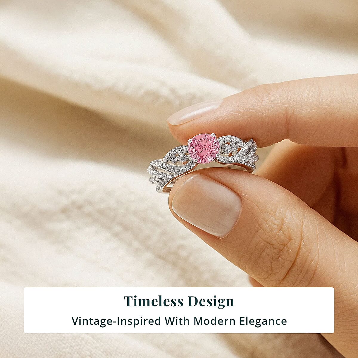 Luxuriant Lab Grown Pink and White Diamond VS 1.00 ctw Wave Ring in Rhodium Over Sterling Silver (Size 9.0)  image number 5