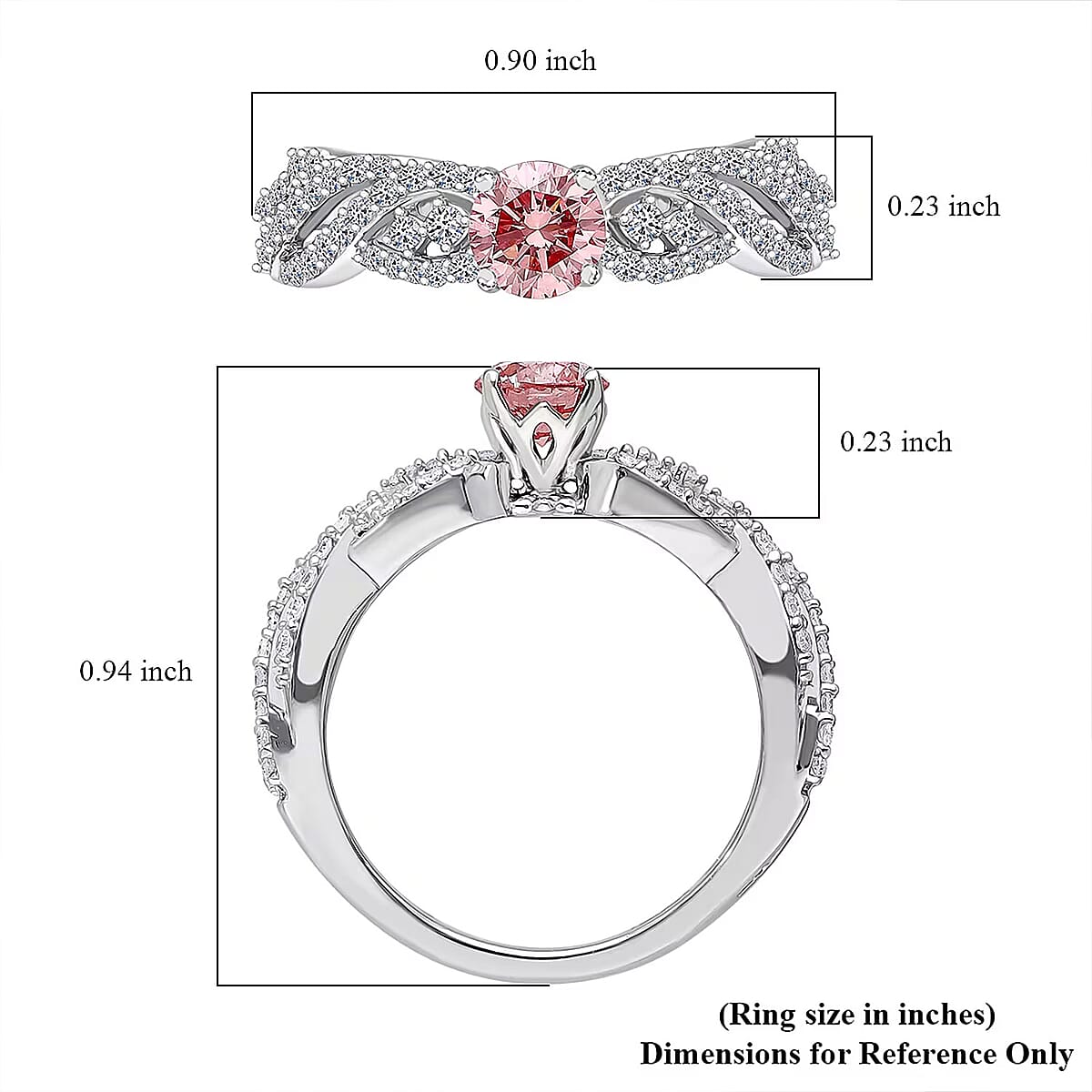 Luxuriant Lab Grown Pink and White Diamond VS 1.00 ctw Wave Ring in Rhodium Over Sterling Silver (Size 9.0)  image number 6