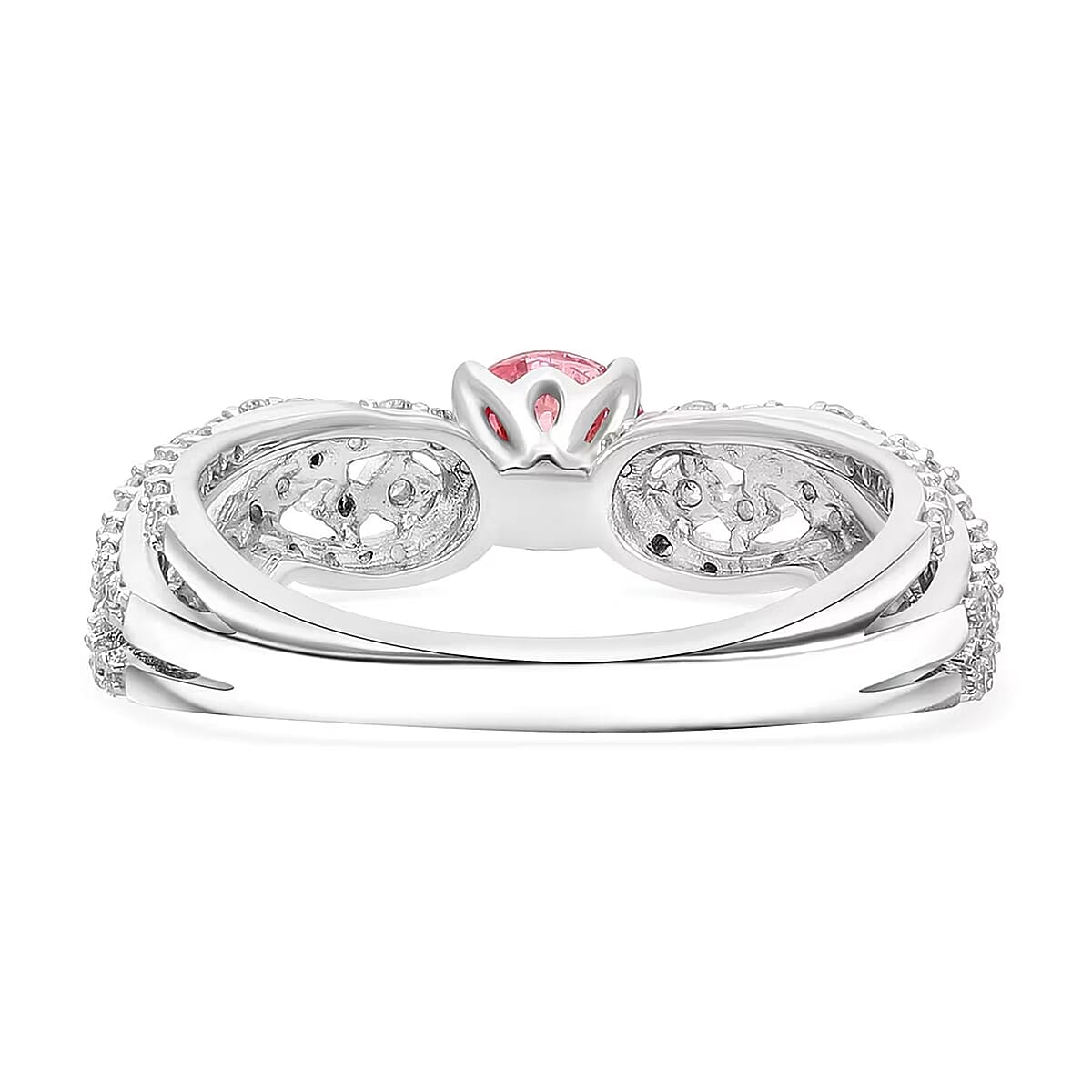 Luxuriant Lab Grown Pink and White Diamond VS 1.00 ctw Wave Ring in Rhodium Over Sterling Silver (Size 9.0)  image number 7