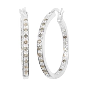Diamond 0.25 ctw Hoop Earrings in Rhodium Over Sterling Silver