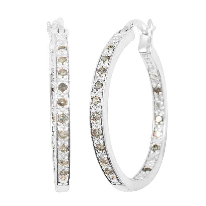 Diamond 0.25 ctw Hoop Earrings in Rhodium Over Sterling Silver