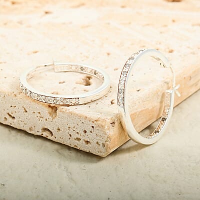 Diamond 0.25 ctw Hoop Earrings in Rhodium Over Sterling Silver