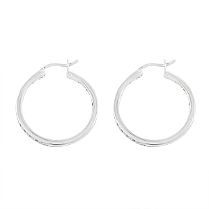 Diamond 0.25 ctw Hoop Earrings in Rhodium Over Sterling Silver