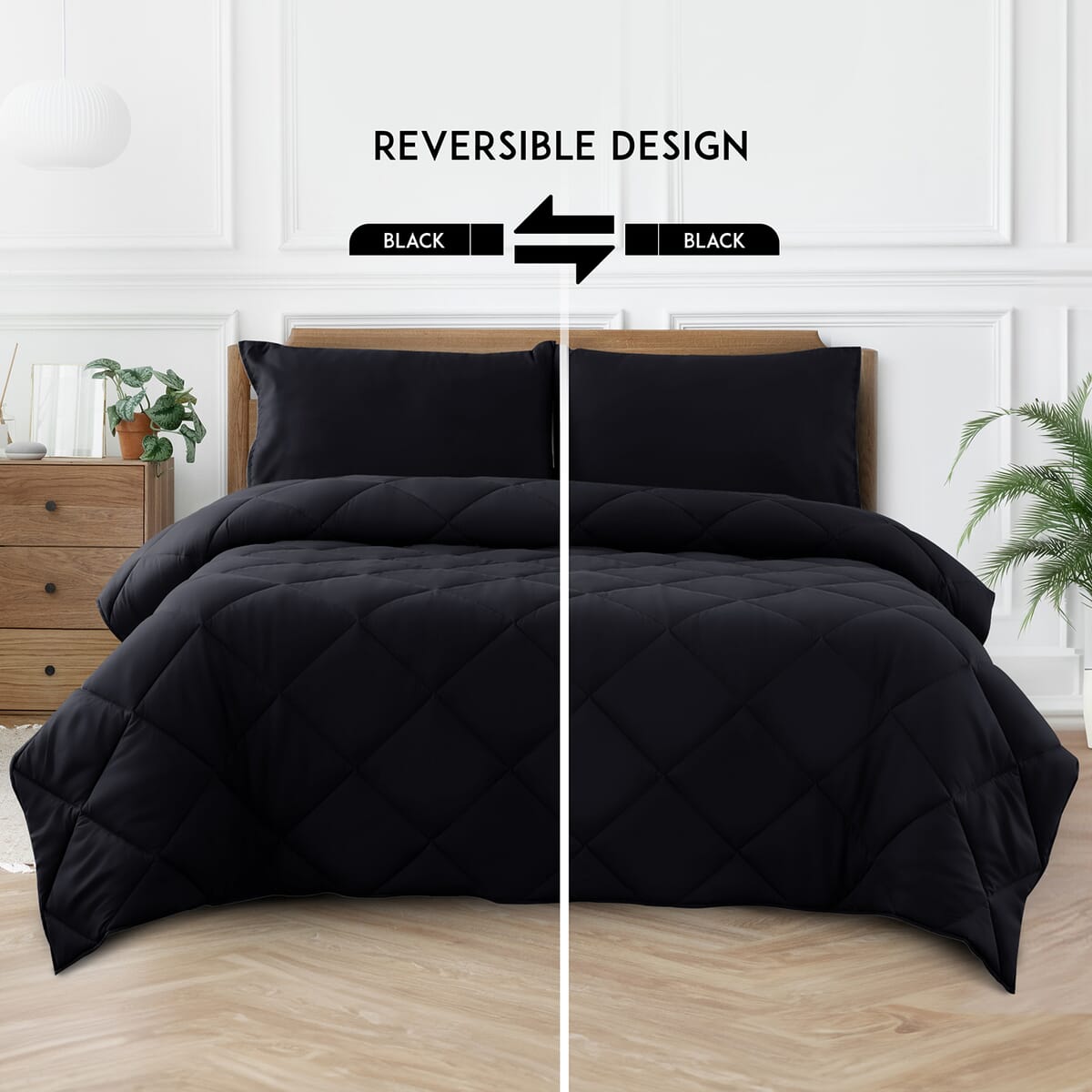 Lux Decor Collection 3pc Black Reversible Comforter Set -Queen image number 1