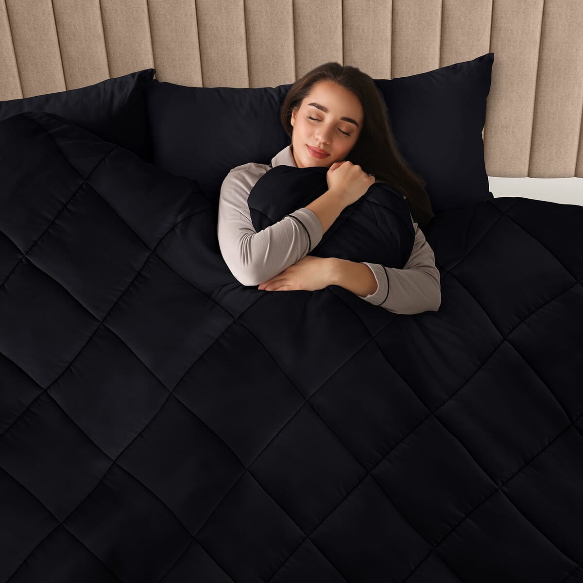 Lux Decor Collection 3pc Black Reversible Comforter Set -Queen image number 2