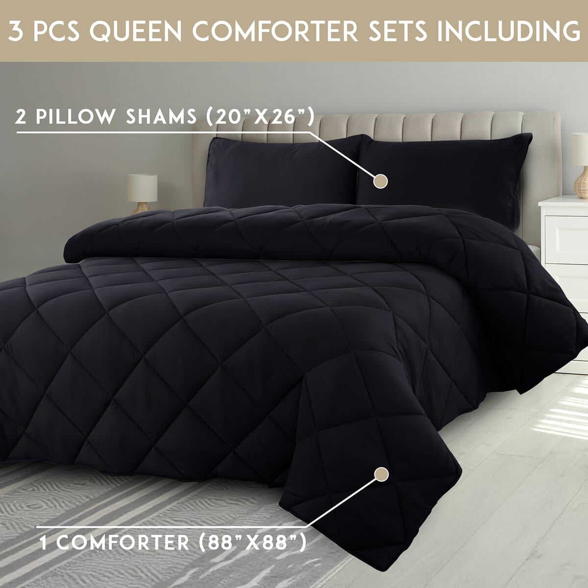 Lux Decor Collection 3pc Black Reversible Comforter Set -Queen image number 5