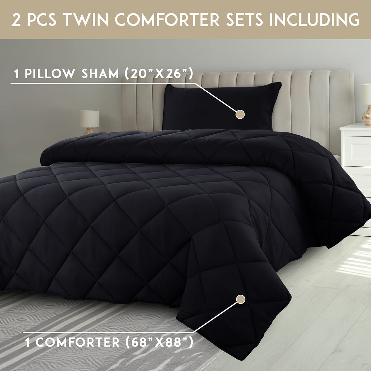 Lux Decor Collection 3pc Black Reversible Comforter Set -Queen image number 6