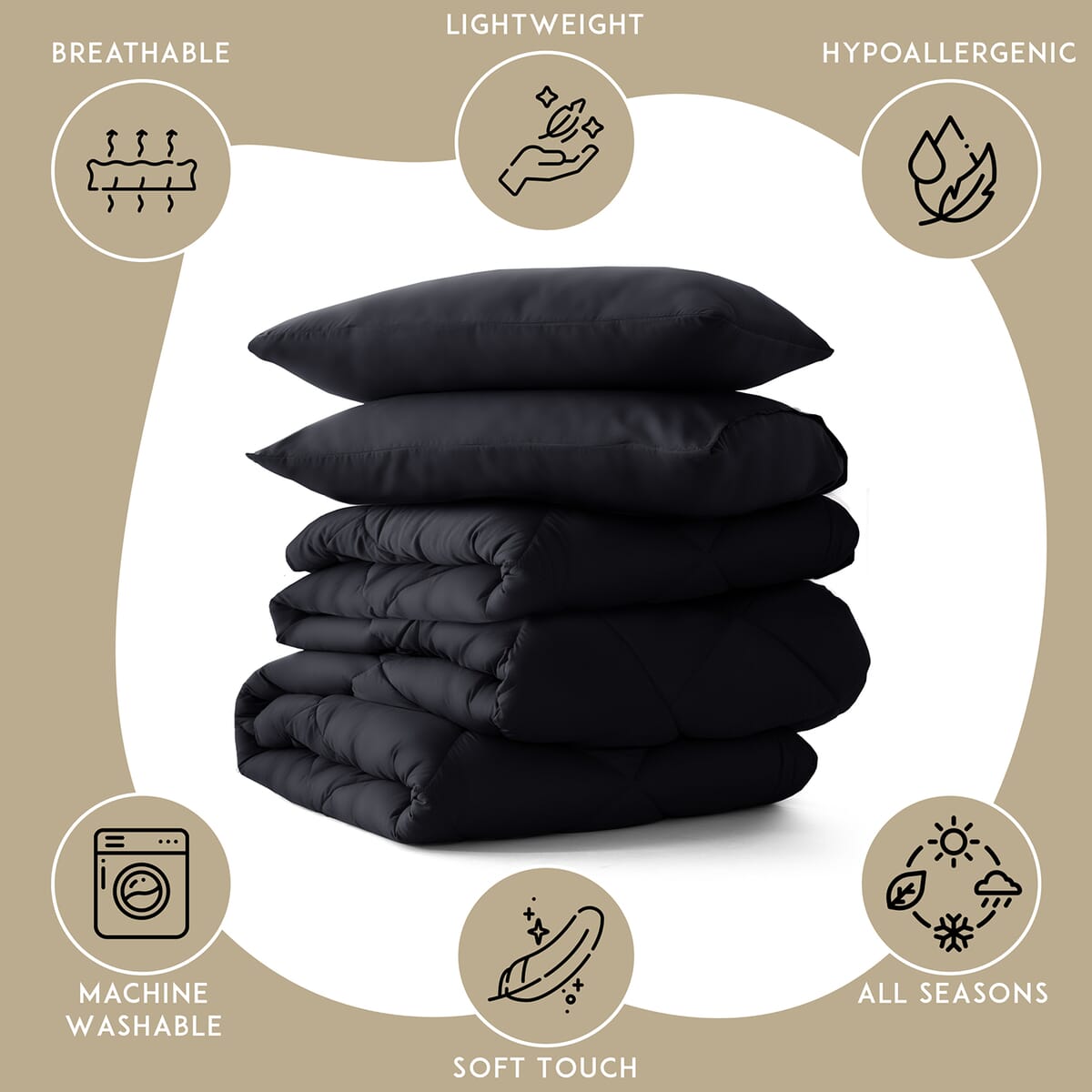 Lux Decor Collection 3pc Black Reversible Comforter Set -Queen image number 7