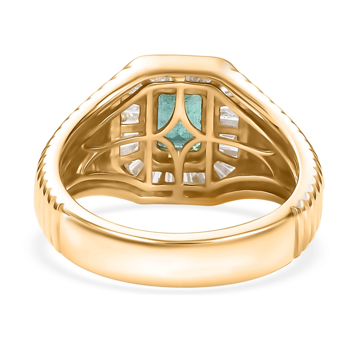 D'Joy Premium Kagem Zambian Emerald and Diamond 1.15 ctw Mens Ring in 18K Vermeil Yellow Gold Over Sterling Silver (Size 10.0) image number 4
