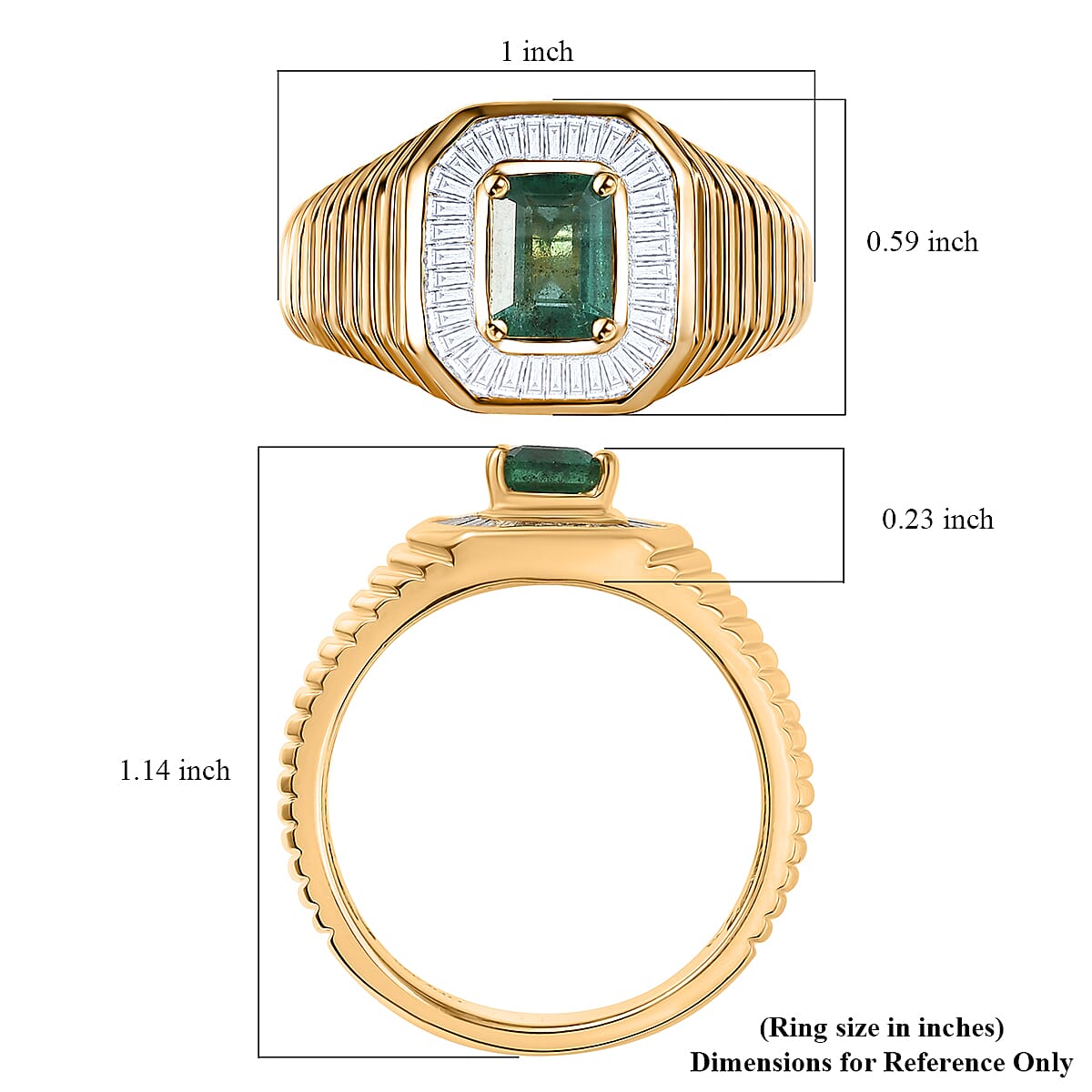 D'Joy Premium Kagem Zambian Emerald and Diamond 1.15 ctw Mens Ring in 18K Vermeil Yellow Gold Over Sterling Silver (Size 10.0)